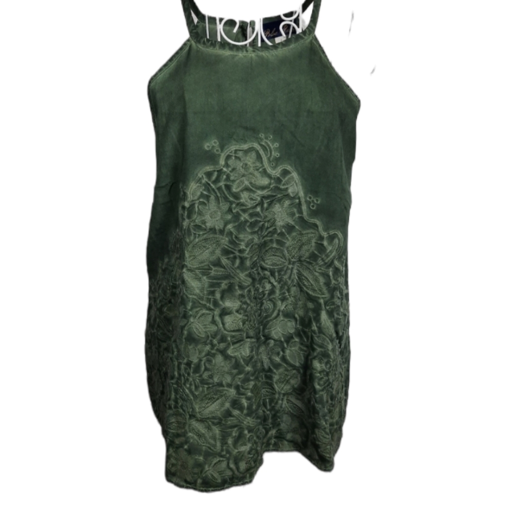 Blue Rain Romantic Boho Embroidered Top Green SZ S